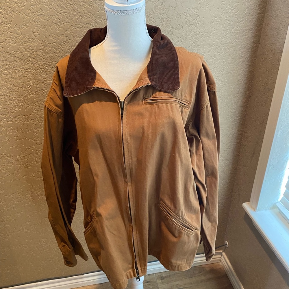 King Ranch Lightweight Brown Jacket with Dark Brown Collar and Zipper Closure